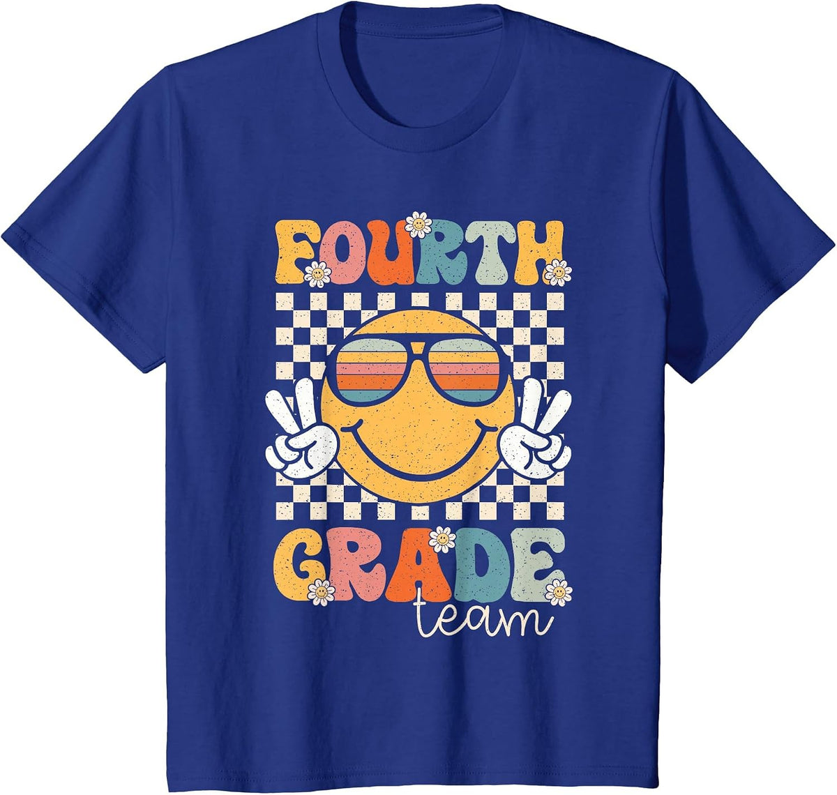 Fourth Grade Team Smile Retro 1st Day of School 4th Grade T-Shirt - Royal Blue