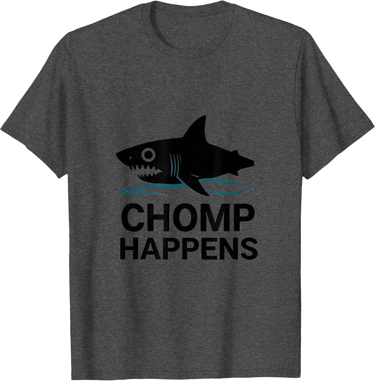 Men's Chomp Happens Funny Shark Lover Ocean Humor Minimalist T-Shirt - Dark Heather Grey