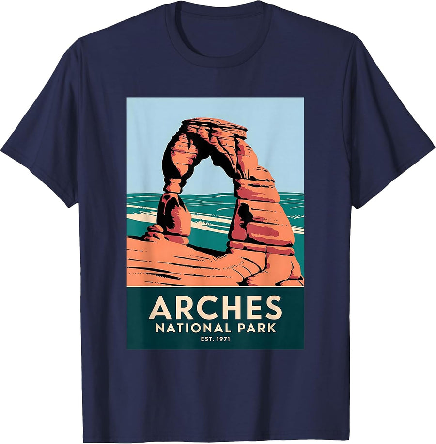Arches National Park Vintage Camping Hiking Men Women Kids T-Shirt - Navy Blue
