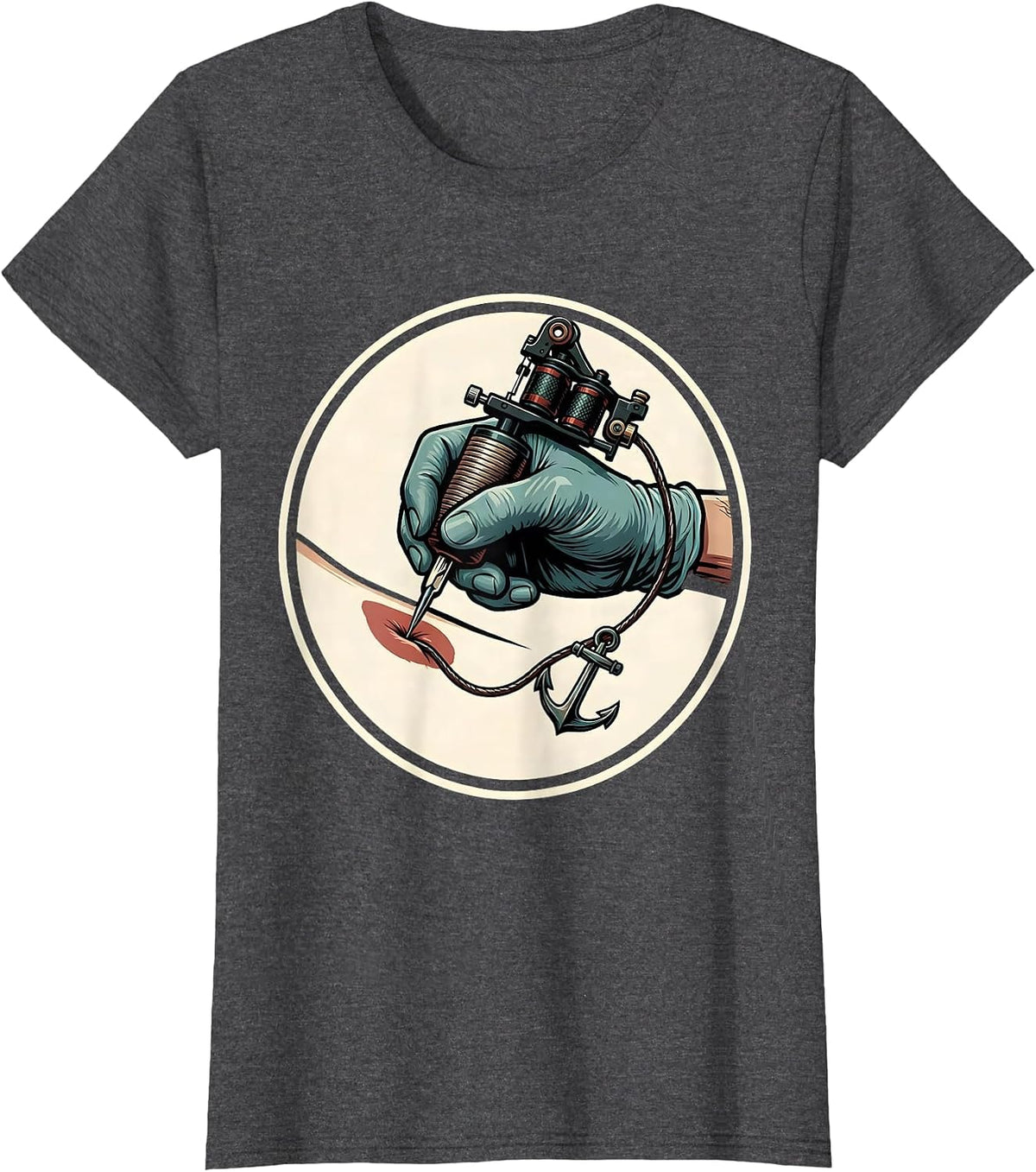 Women's Tattoo Machine Anchor Humor Tattoo Artist Gift T-Shirt - Dark Heather Grey