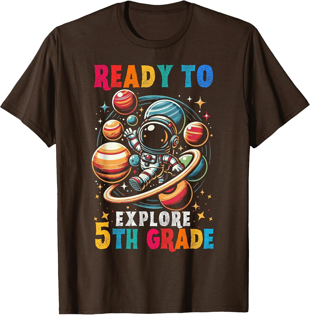 First Day Kids Welcome Back to School Astronaut 5th Grade T-Shirt - Brown
