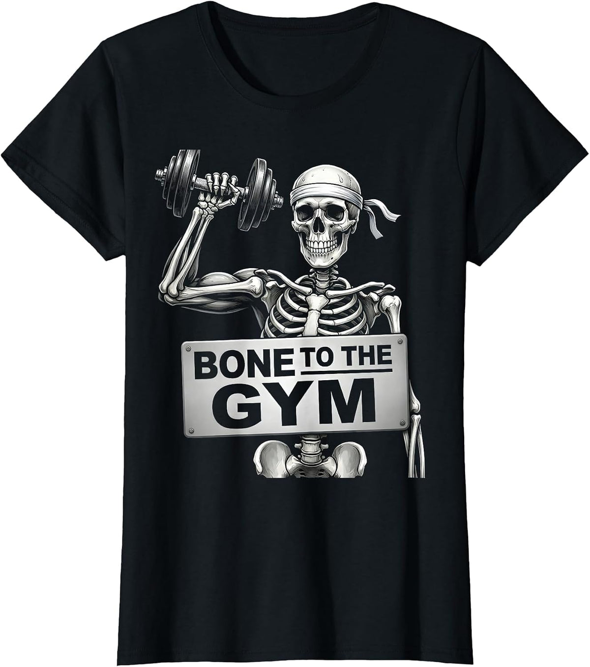 Bone to the Gym Funny Skeleton Workout Design T-Shirt - Black