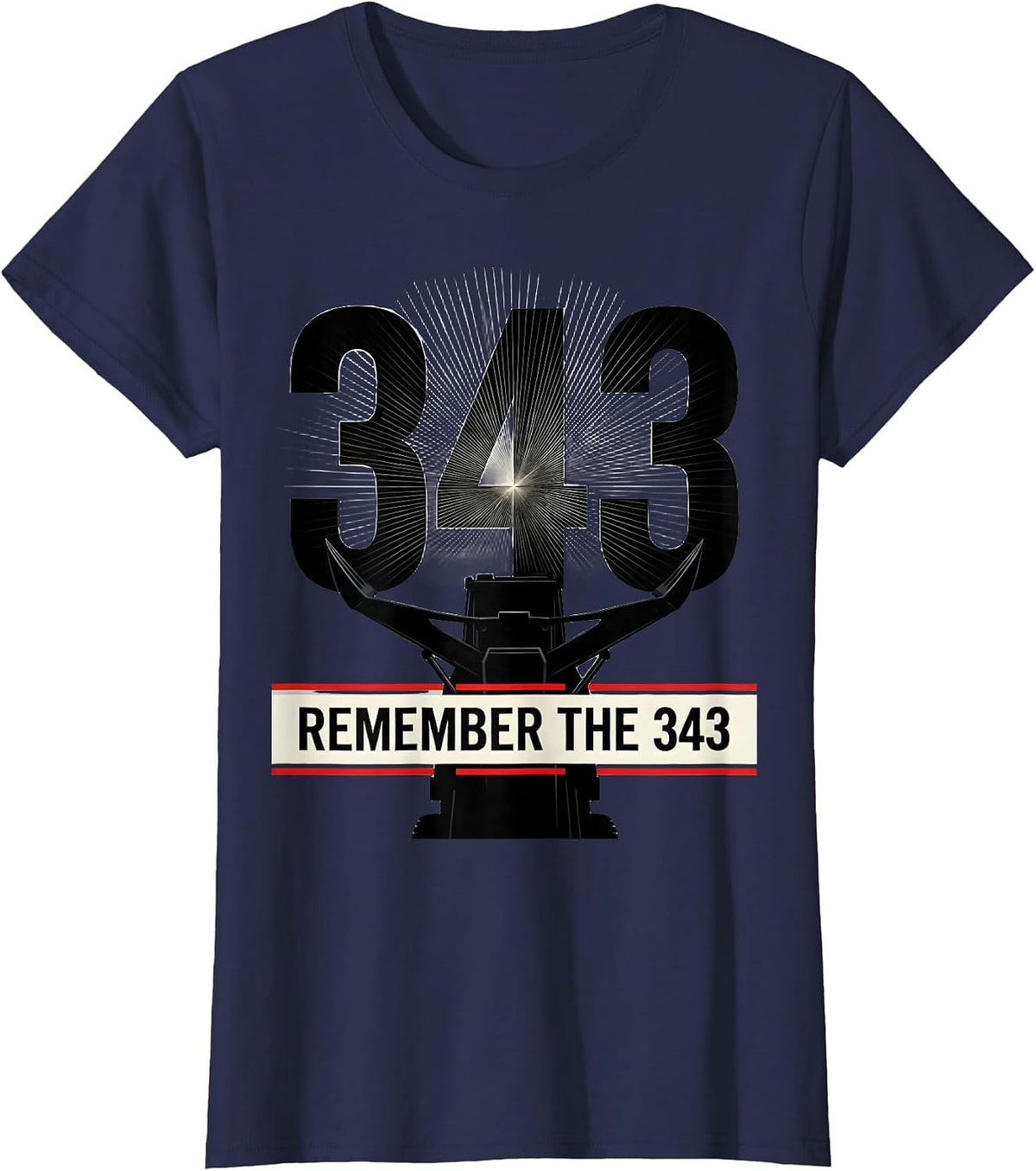 Women's Remember The 343 Geometric Firefighter Tribute Pride T-Shirt - Navy Blue