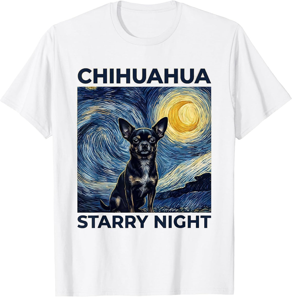 Men's Chihuahua Starry Night Painterly Van Gogh Pet Lover Art T-Shirt - White