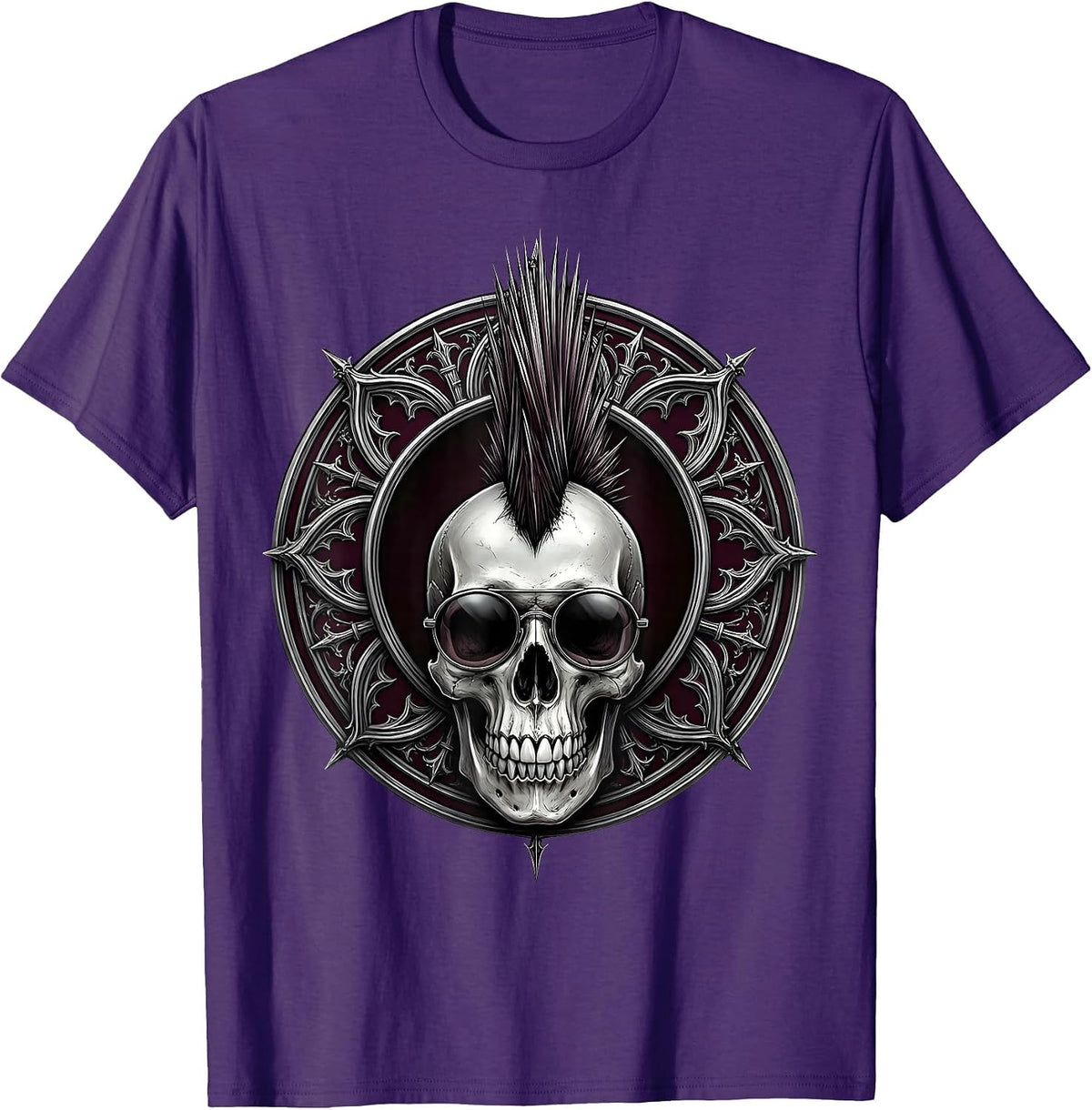 Punk Rock Skull Mohawk Sunglasses Graphic T-Shirt - Purple