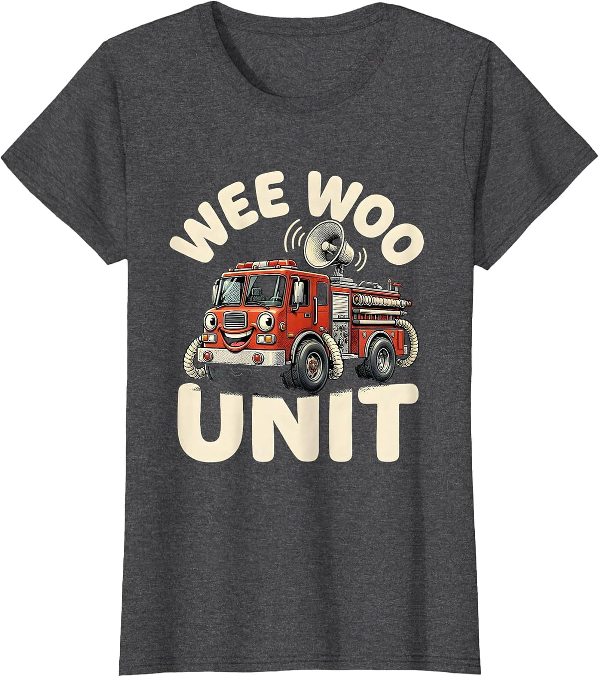Women's Wee Woo Unit Retro Cartoon Funny Firefighter Squad Gift T-Shirt - Dark Heather Grey