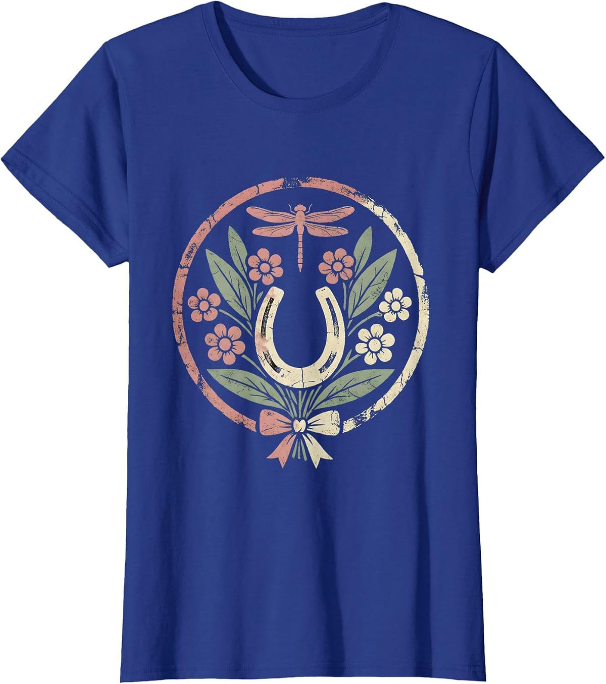 Women's Western Horse Braiding Cowgirl Illustration T-Shirt - Royal Blue