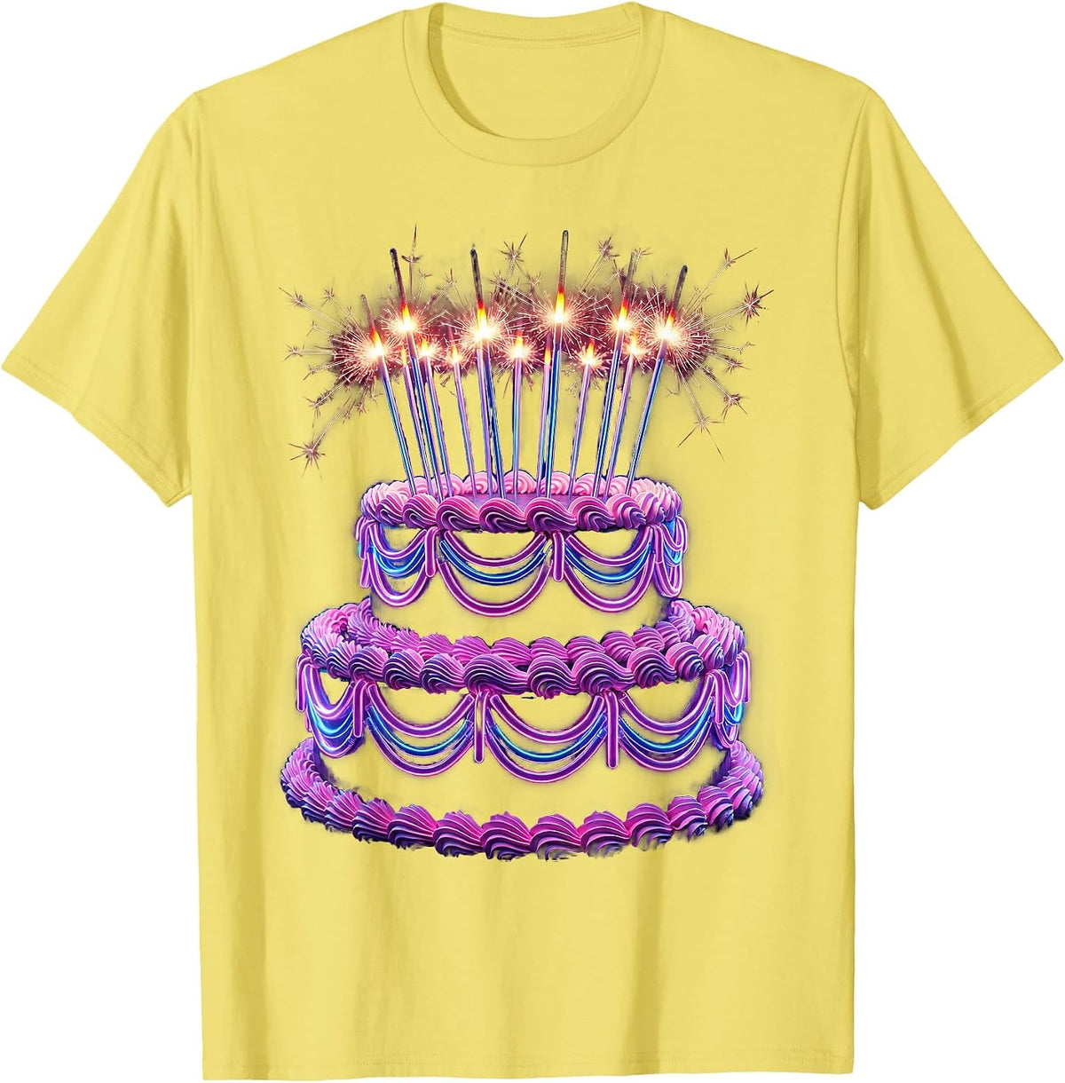 Men's 21st Birthday Cake Sparkler Candles Graphic T-Shirt - Lemon Yellow