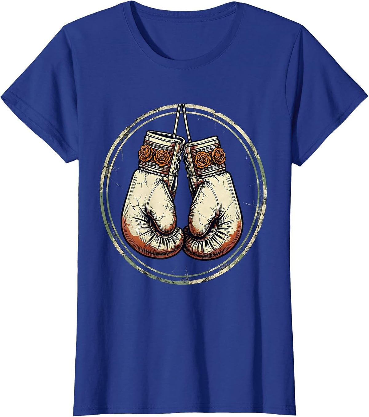 Women's Distressed Boxing Gloves Mexican Heritage Pride Vintage T-Shirt - Royal Blue