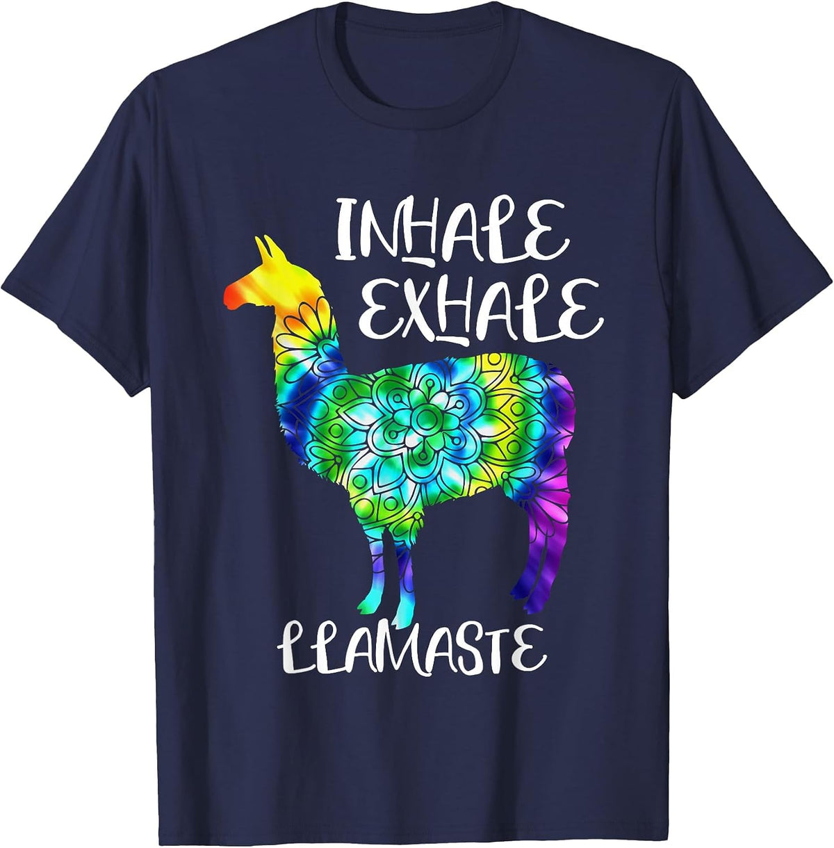 Inhale Exhale Llamaste Namaste Llama Tshirt,Cute Llama Yoga T-Shirt - Navy Blue