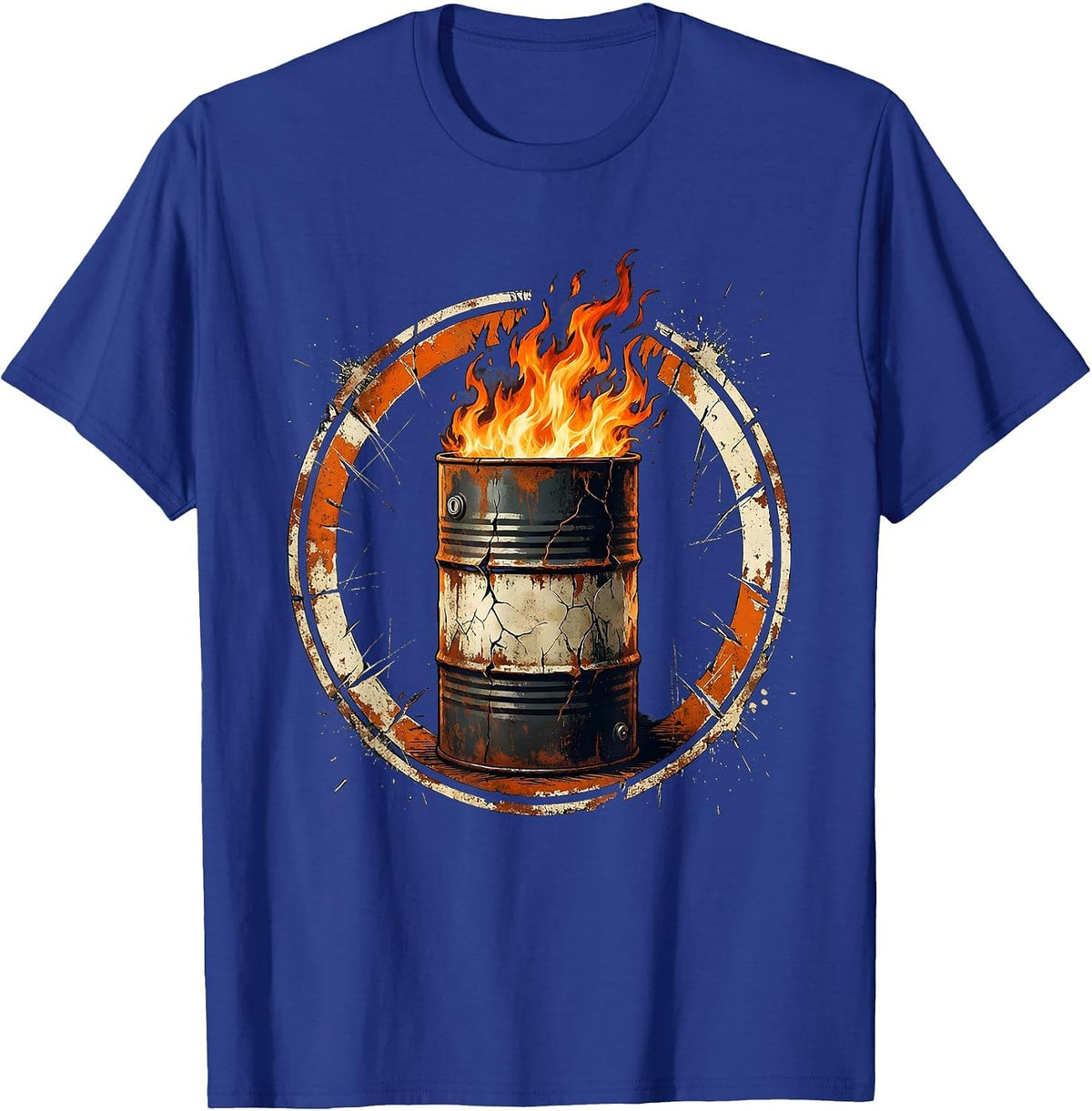 Flaming Oil Drum Graphic Tee T-Shirt - Royal Blue
