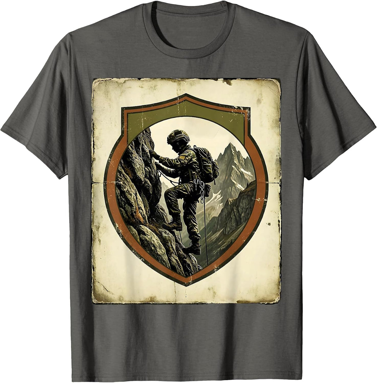 Boys Camo Mountain Climbing Graphic Tee T-Shirt - Asphalt Grey