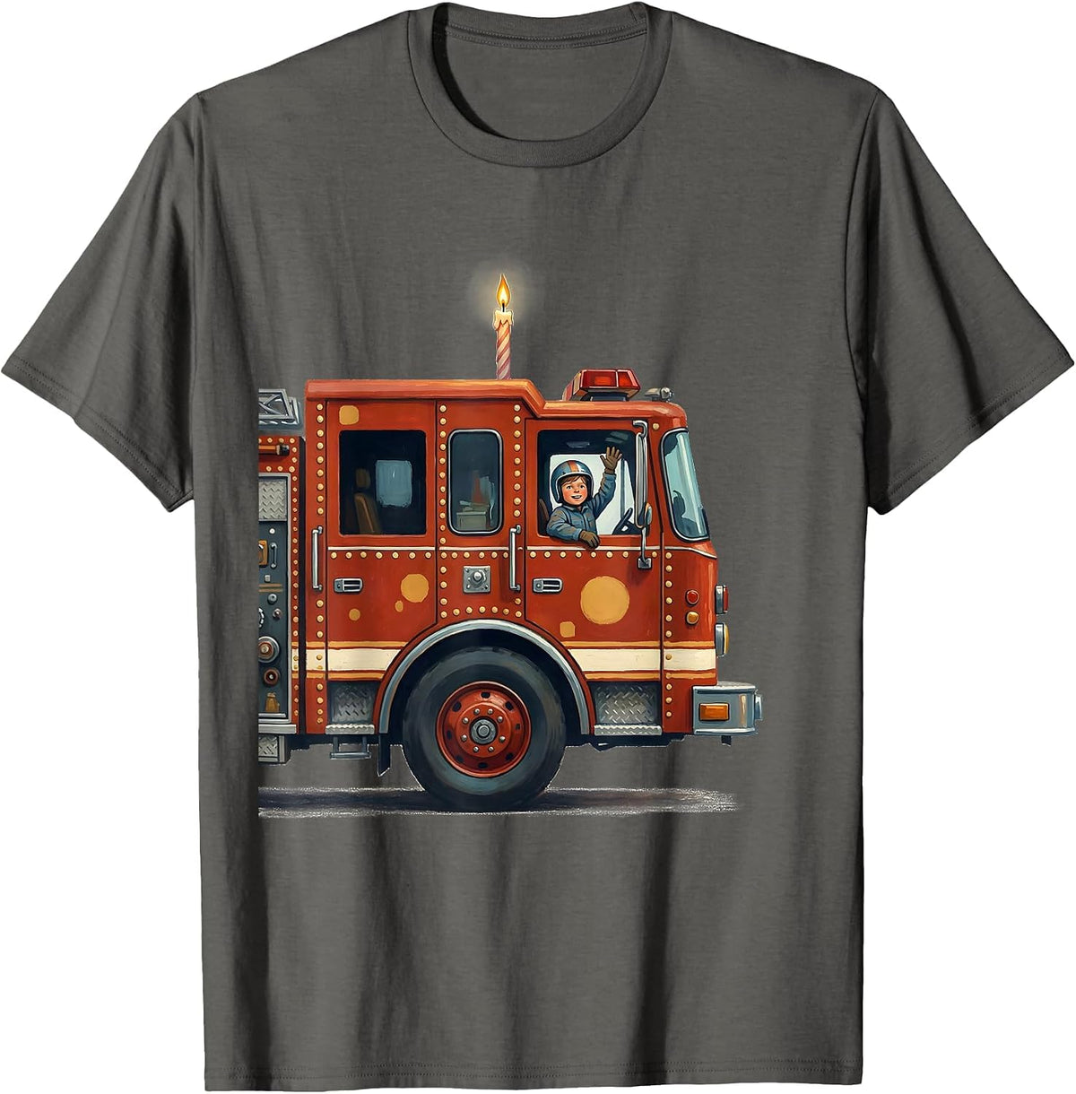 Men's Fire Truck Birthday Boy Storybook Toddler Firefighter T-Shirt - Asphalt Grey