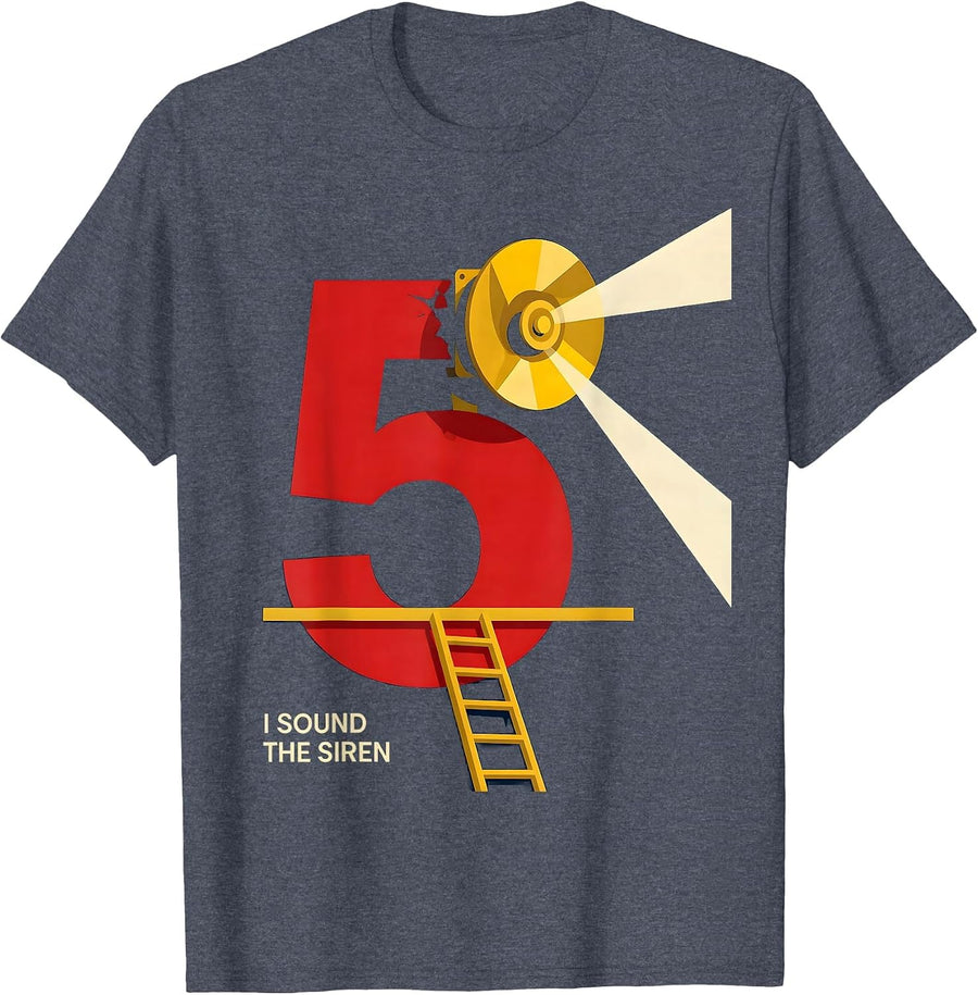 I Sound The Siren — 5 Geometric Firefighter Kids Birthday T-Shirt - Heather Blue