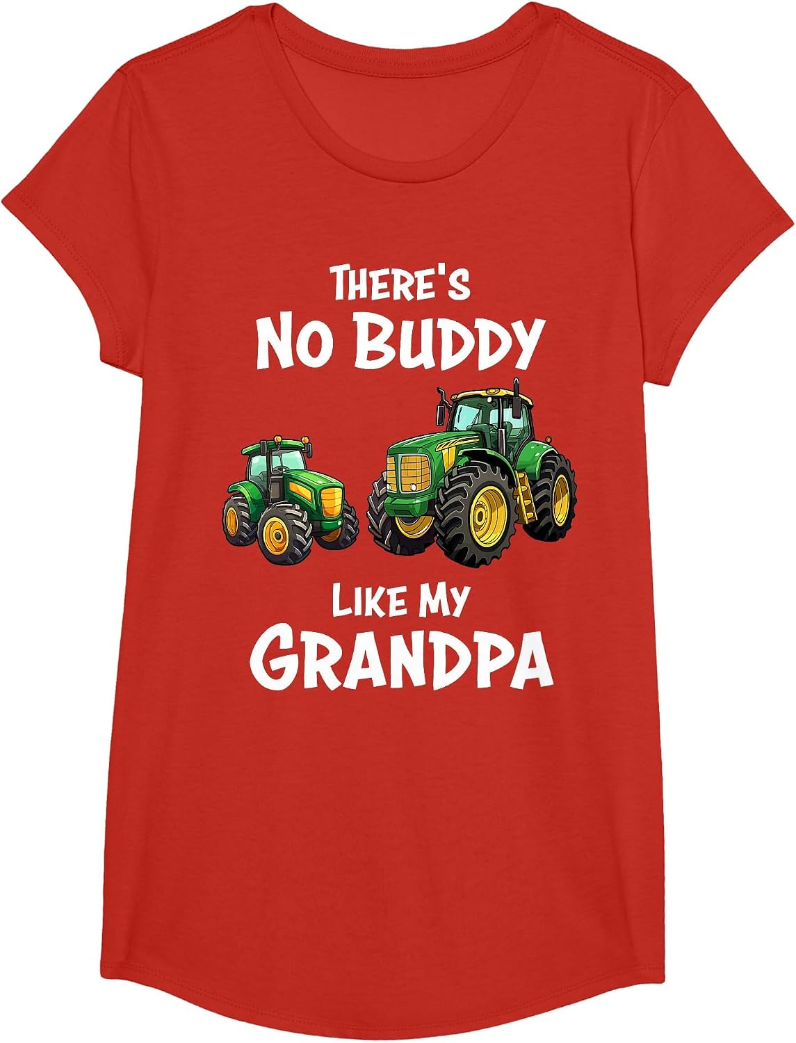 There's No Buddy Like My Grandpa Tractor Matching Family Son T-Shirt - Girls Red