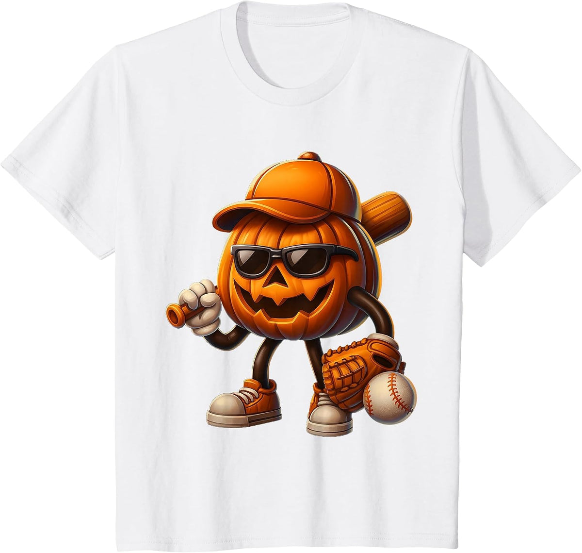 Spooky Jack O Lantern Baseball Halloween Costumes Mens Boys T-Shirt - White