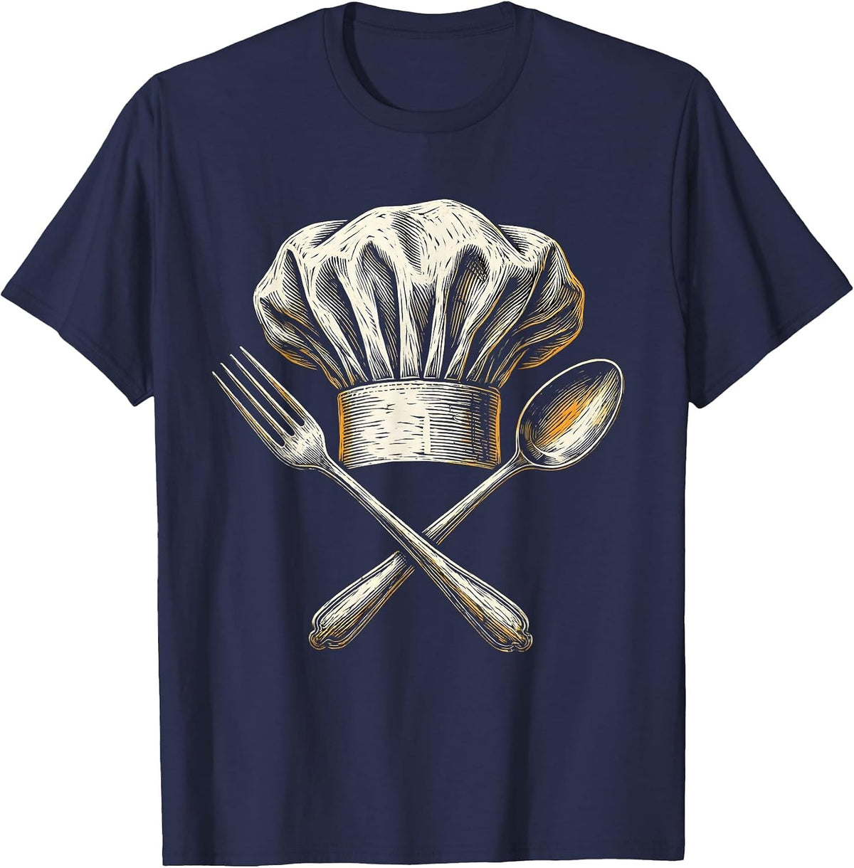 Chef Toque Fork and Spoon Culinary Graphic T-Shirt - Navy Blue