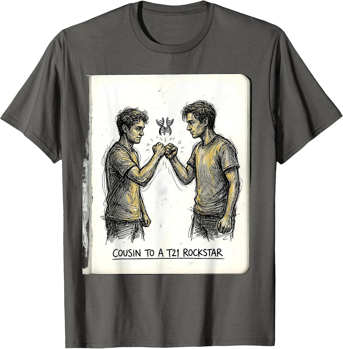 Men's Cousin To A T21 Rockstar Inspirational Down Syndrome T-Shirt - Asphalt Grey