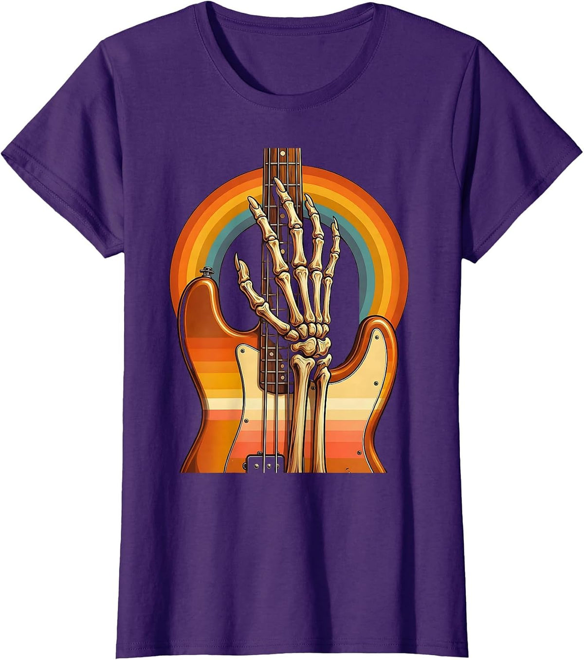Women's Skeleton Bass Player Graphic Tee T-Shirt - Purple