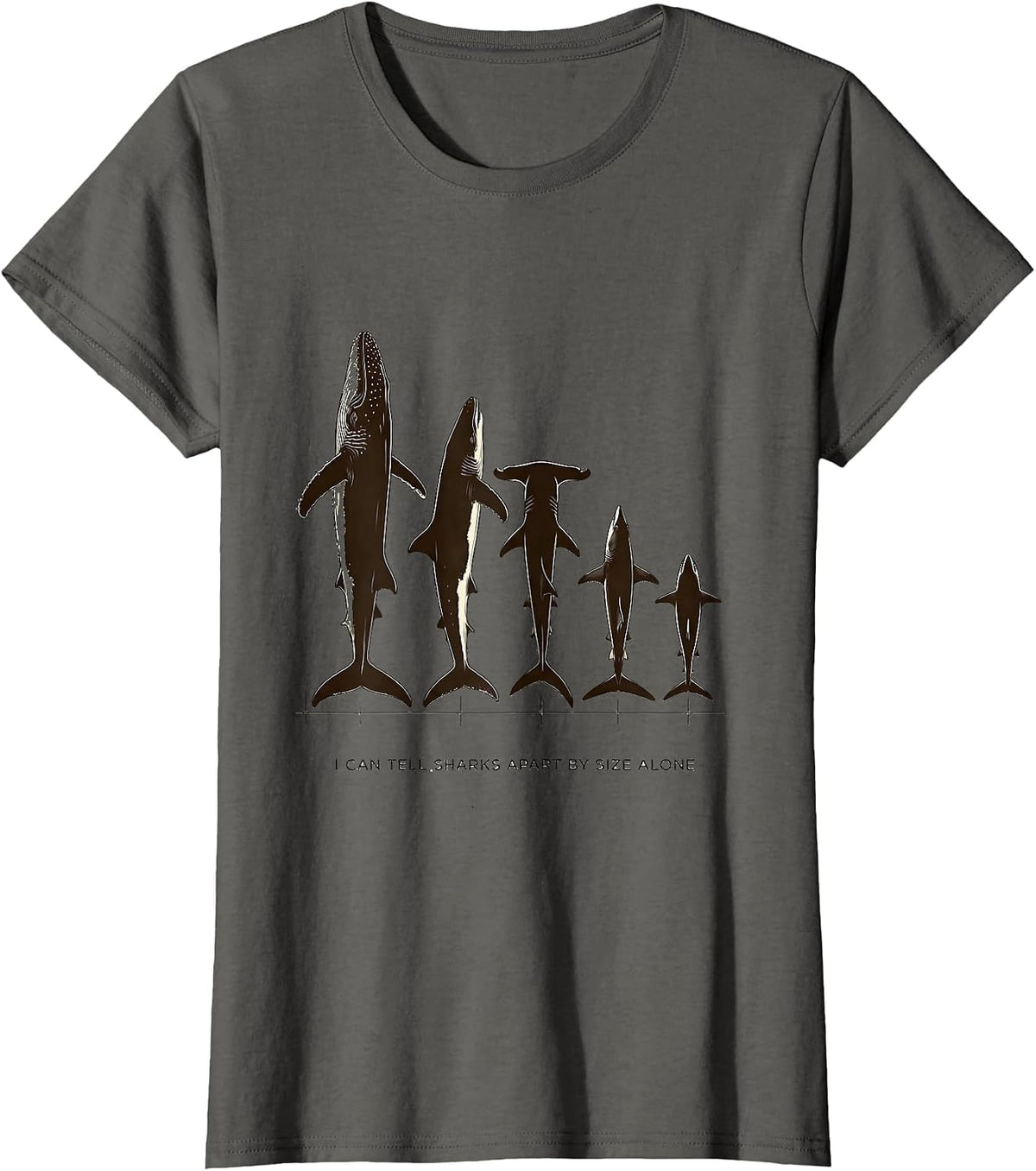 Women's I Can Tell Sharks Apart By Size Alone Funny Shark Lover T-Shirt - Asphalt Grey