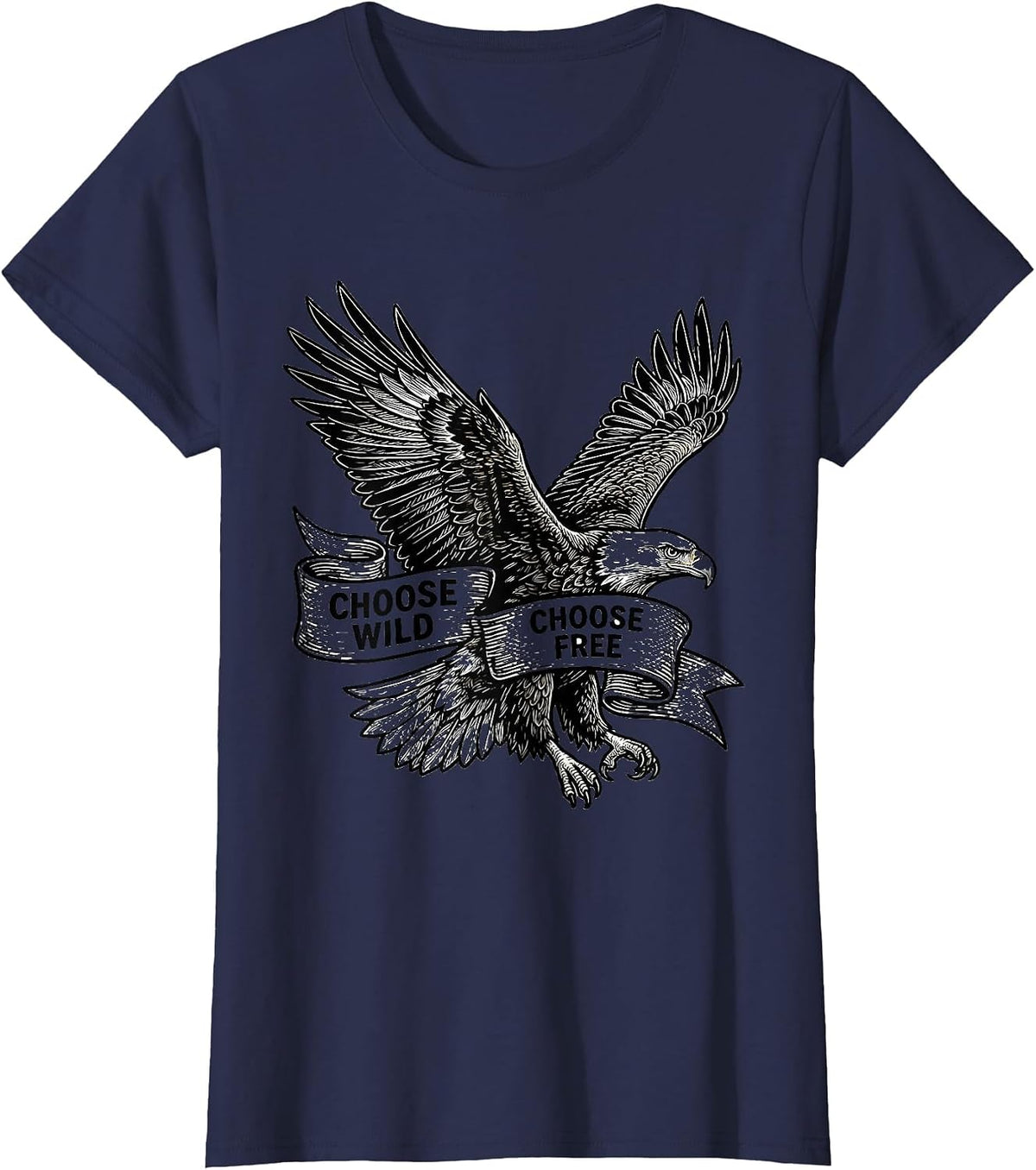 Women's Choose Wild Choose Free Live Free Design T-Shirt - Navy Blue