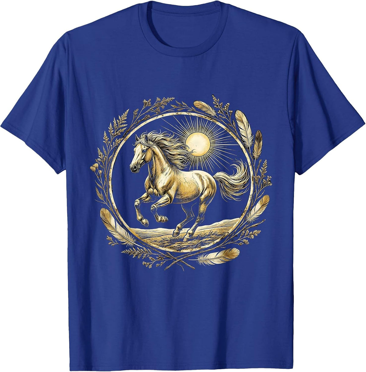 Wild Horse Galloping Through Open Plains Design T-Shirt - Royal Blue