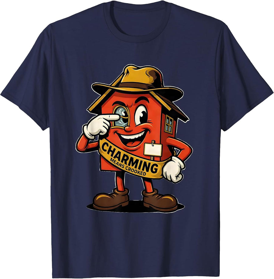Charming Means Crooked Funny Realtor Real Estate Agent Gift T-Shirt - Navy Blue