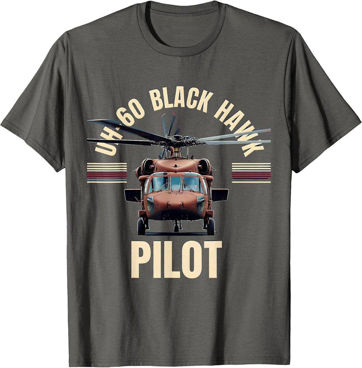 UH-60 Black Hawk Pilot Patriotic Military Helicopter Veteran T-Shirt - Asphalt Grey