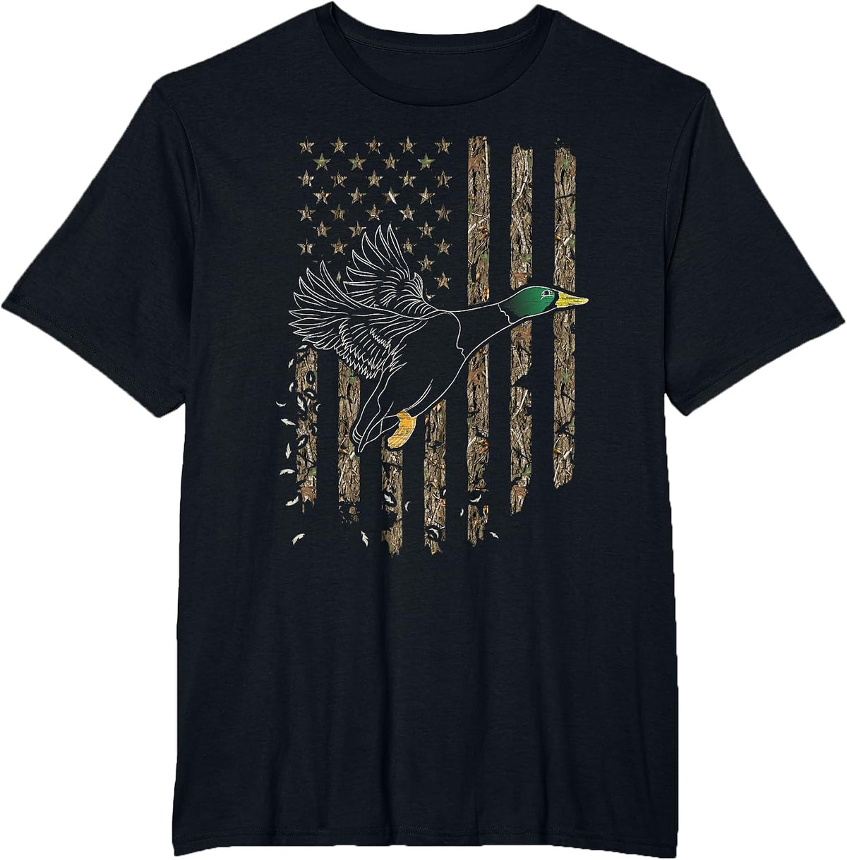 Duck Hunter American Flag Waterfowl Hunting Camouflage T-Shirt - Black