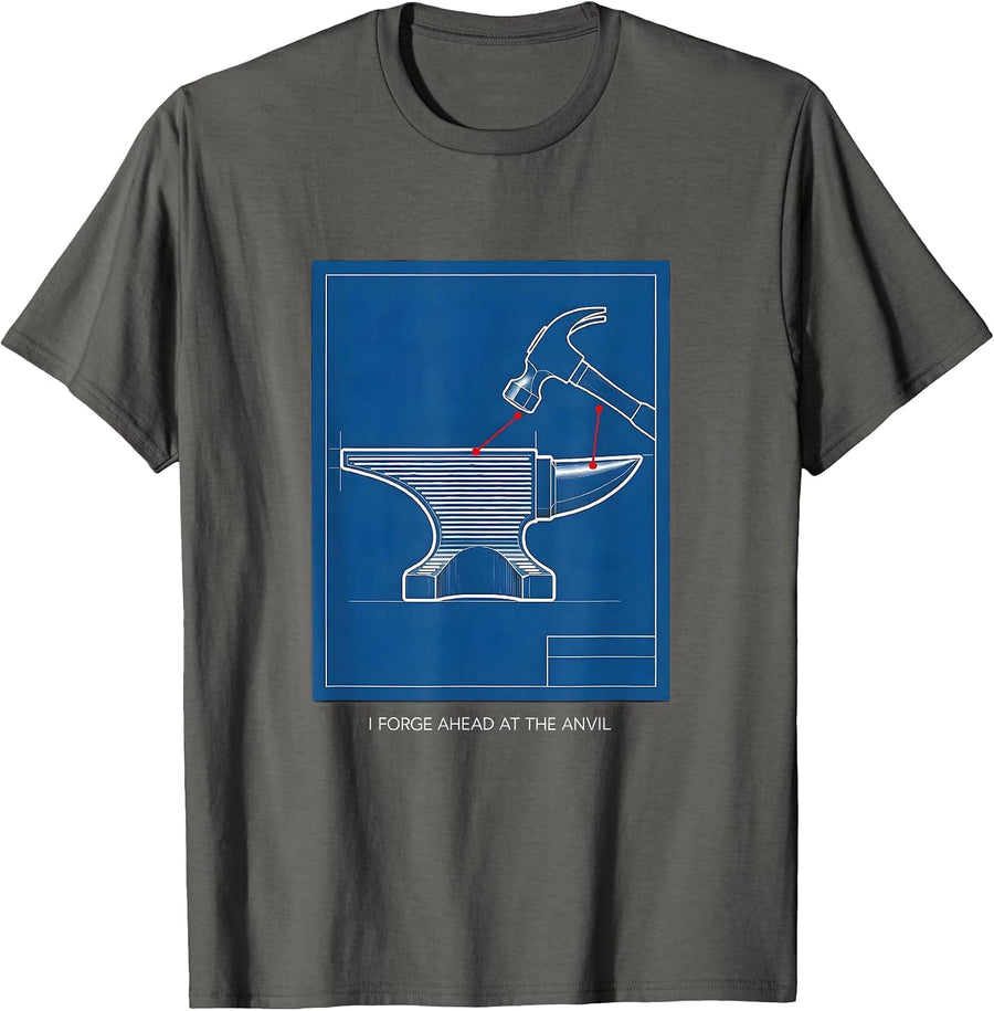 I Forge Ahead At The Anvil Technical Blueprint Blacksmith T-Shirt - Asphalt Grey