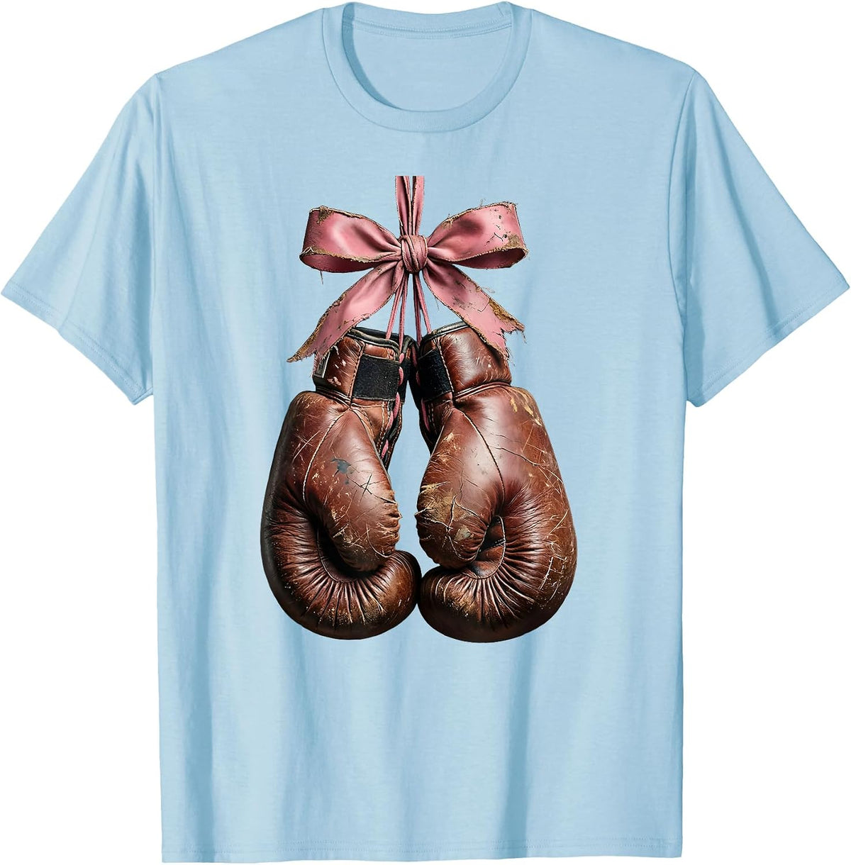 Boxing Gloves Pink Ribbon Breast Cancer Awareness T-Shirt - Baby Blue