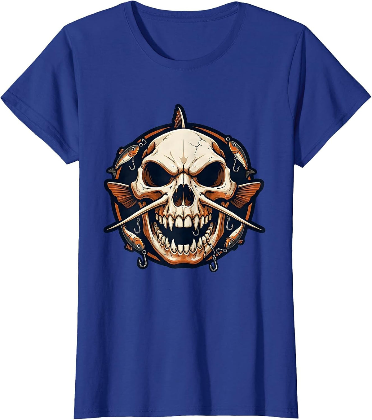 Women's Catfish Skull Hooks and Lures Fishing Graphic T-Shirt - Royal Blue