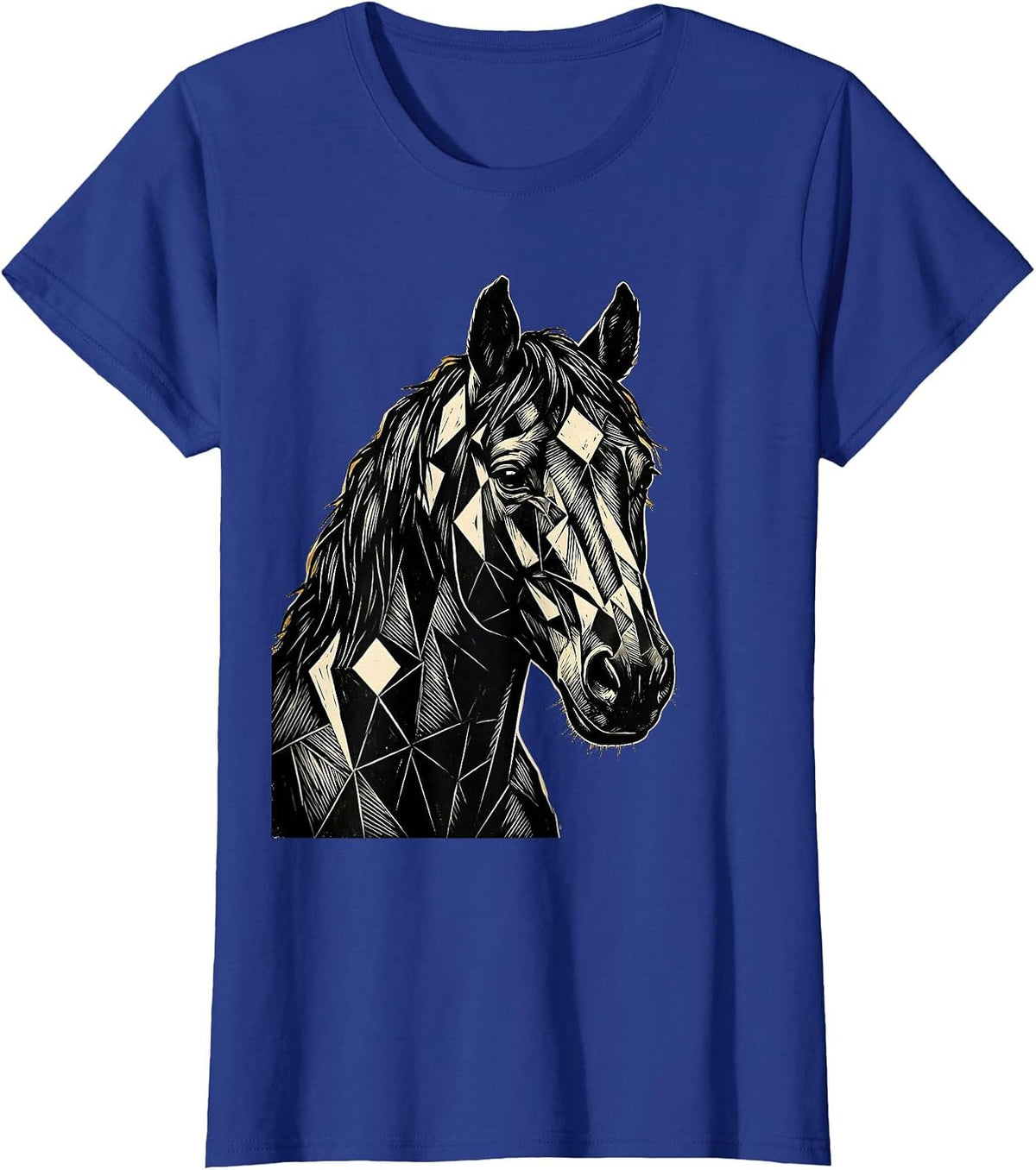 Women's Geometric Horse Head Portrait Illustration T-Shirt - Royal Blue