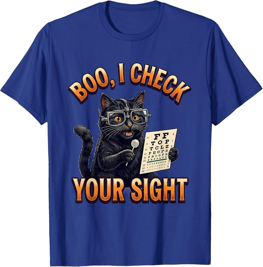 Boo I Check Your Sight Funny Optometrist Halloween Eye T-Shirt - Royal Blue