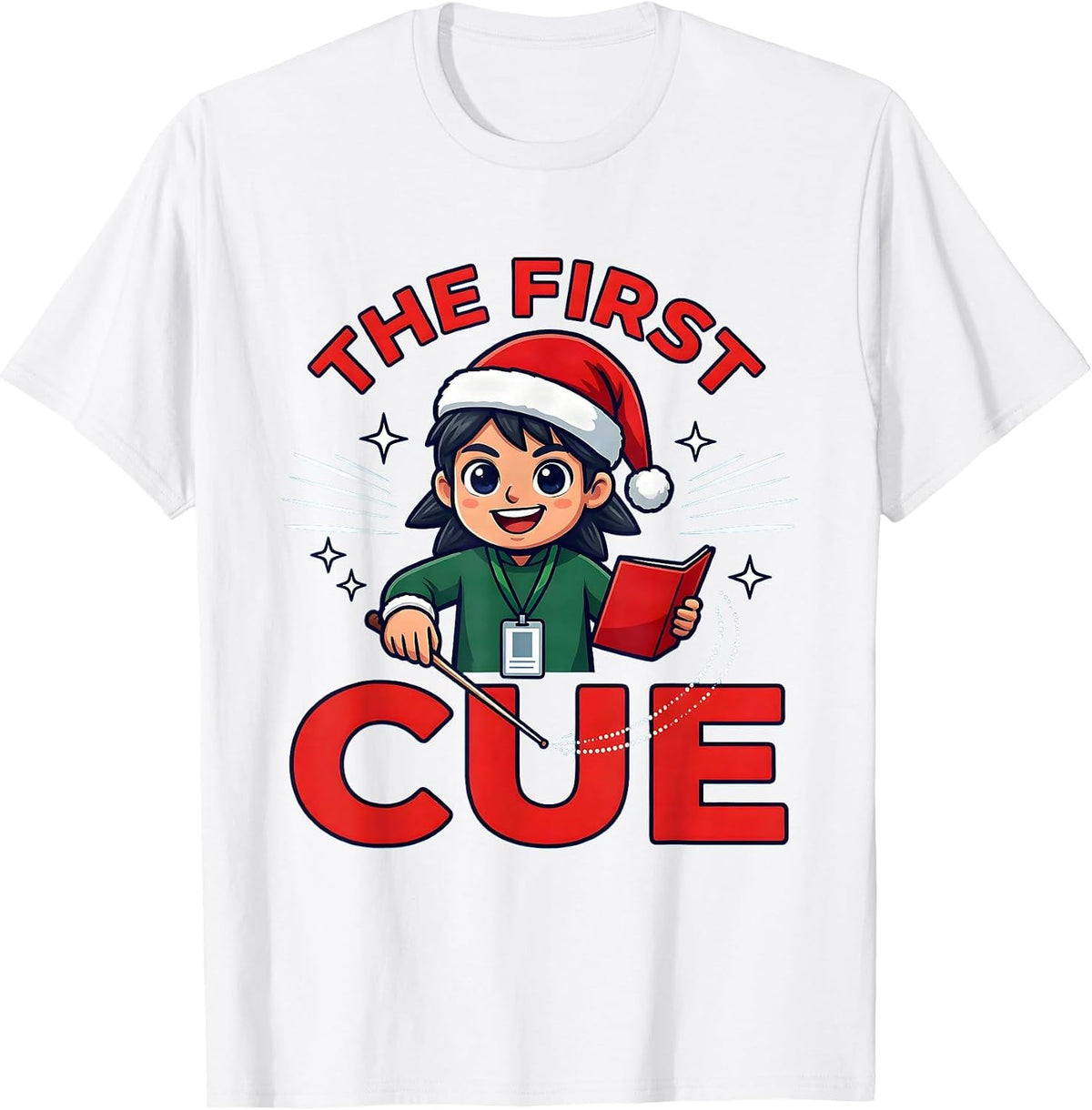 Men's THE FIRST CUE Funny Music Teacher Christmas School Staff T-Shirt - White