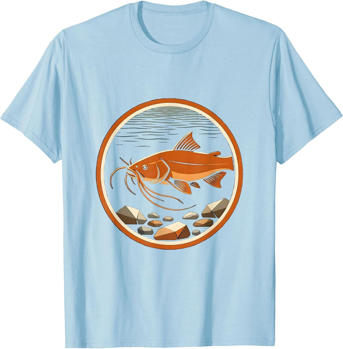 Men's Catfish on the Riverbed Fishing Graphic T-Shirt - Baby Blue