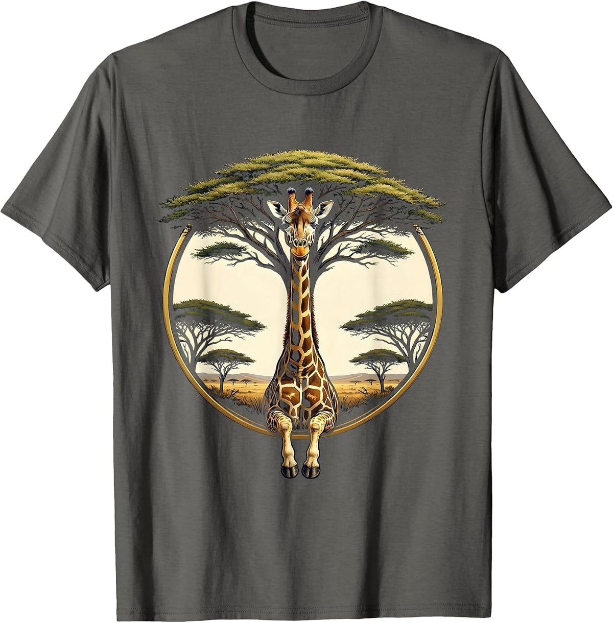 Safari Giraffe Acacia Tree Nature Illustration T-Shirt - Asphalt Grey