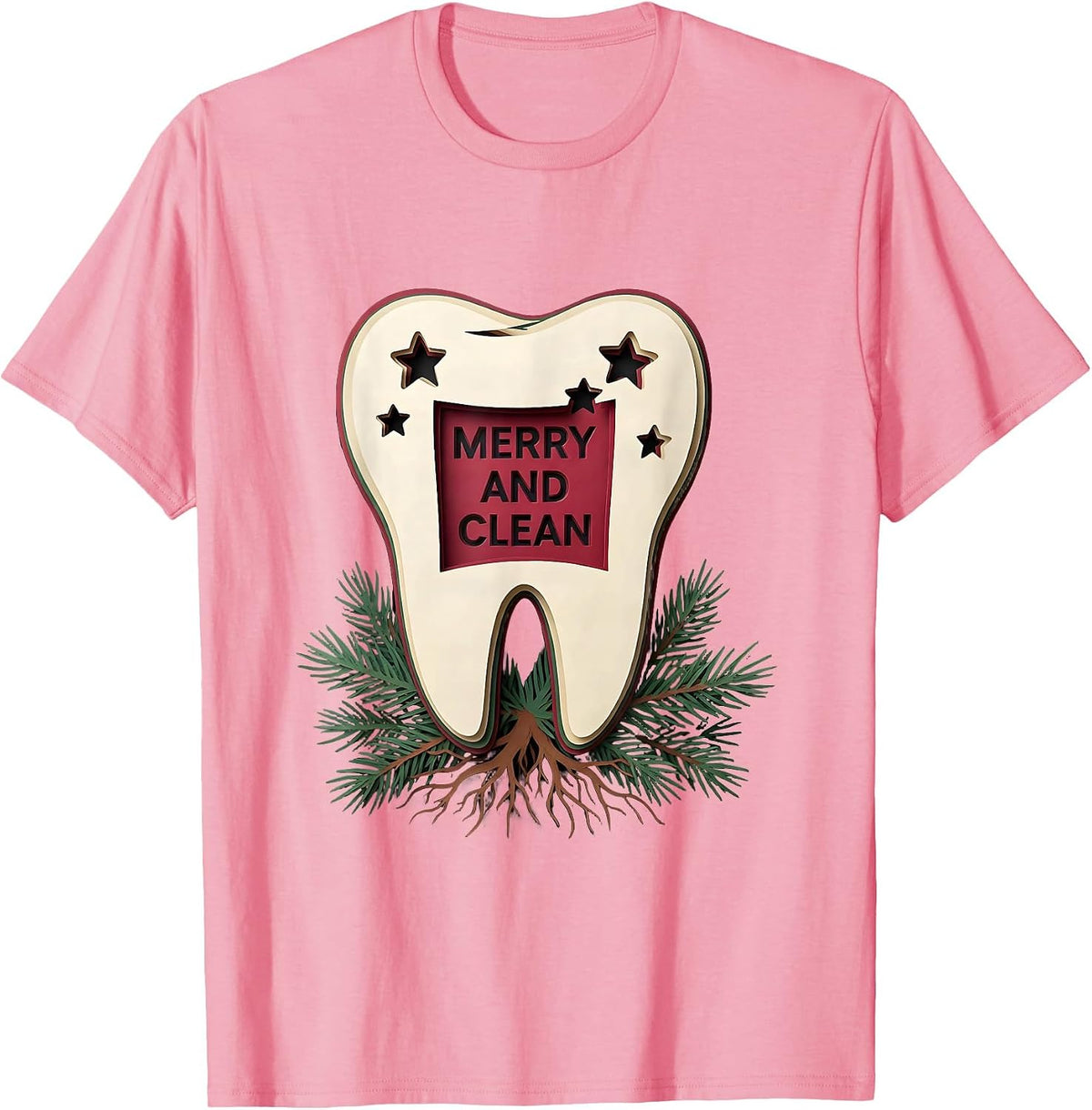 Men's Merry and Clean Funny Dental Christmas Dentist Dental T-Shirt - Pink