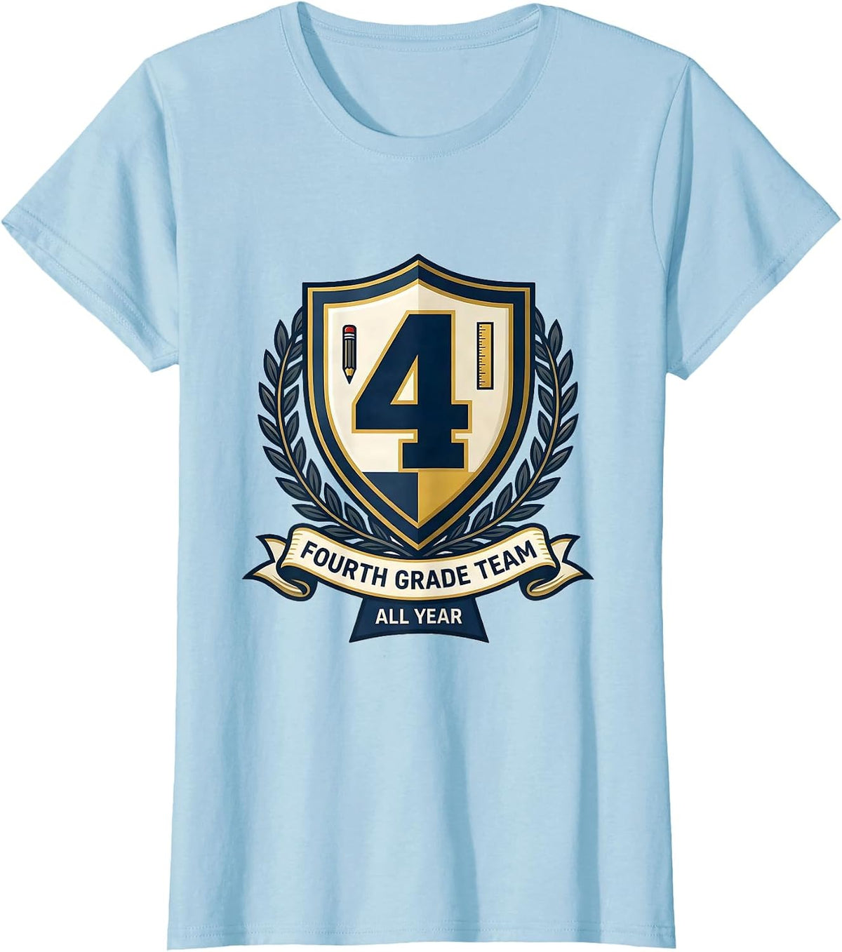 Fourth Grade Team All Year Emblem Teacher Classroom Staff T-Shirt - Baby Blue