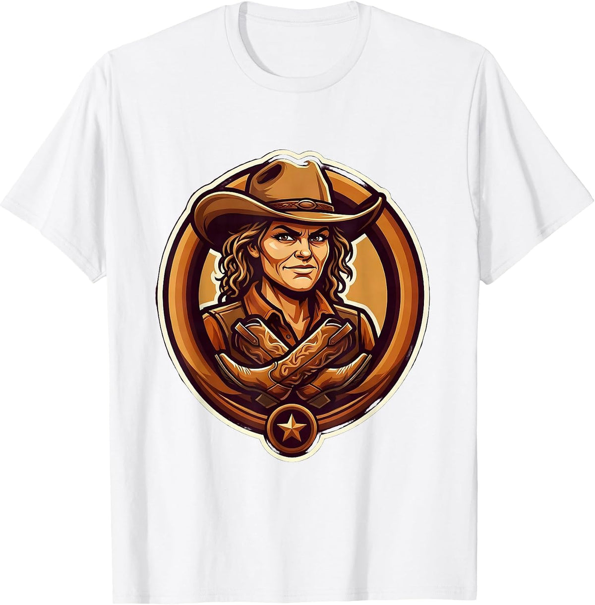 Men's Black Cowgirl Boots Crossed Over Saddle Horn T-Shirt - White