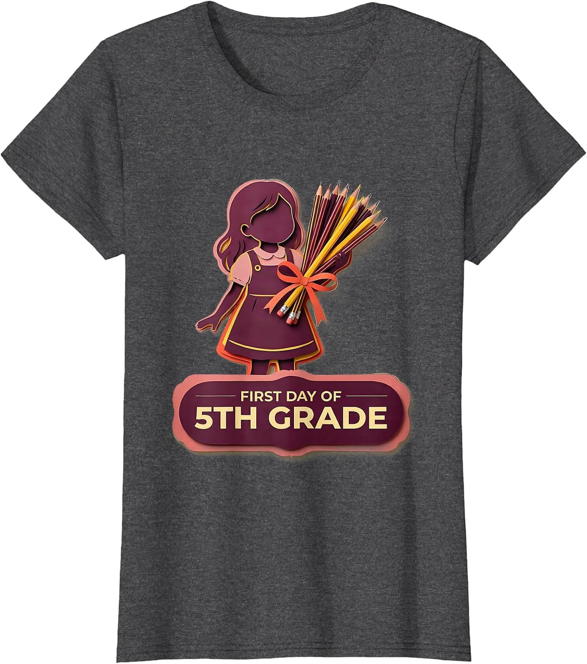 Women's First Day Of 5th Grade Coquette Back To School Girls Kids T-Shirt - Dark Heather Grey