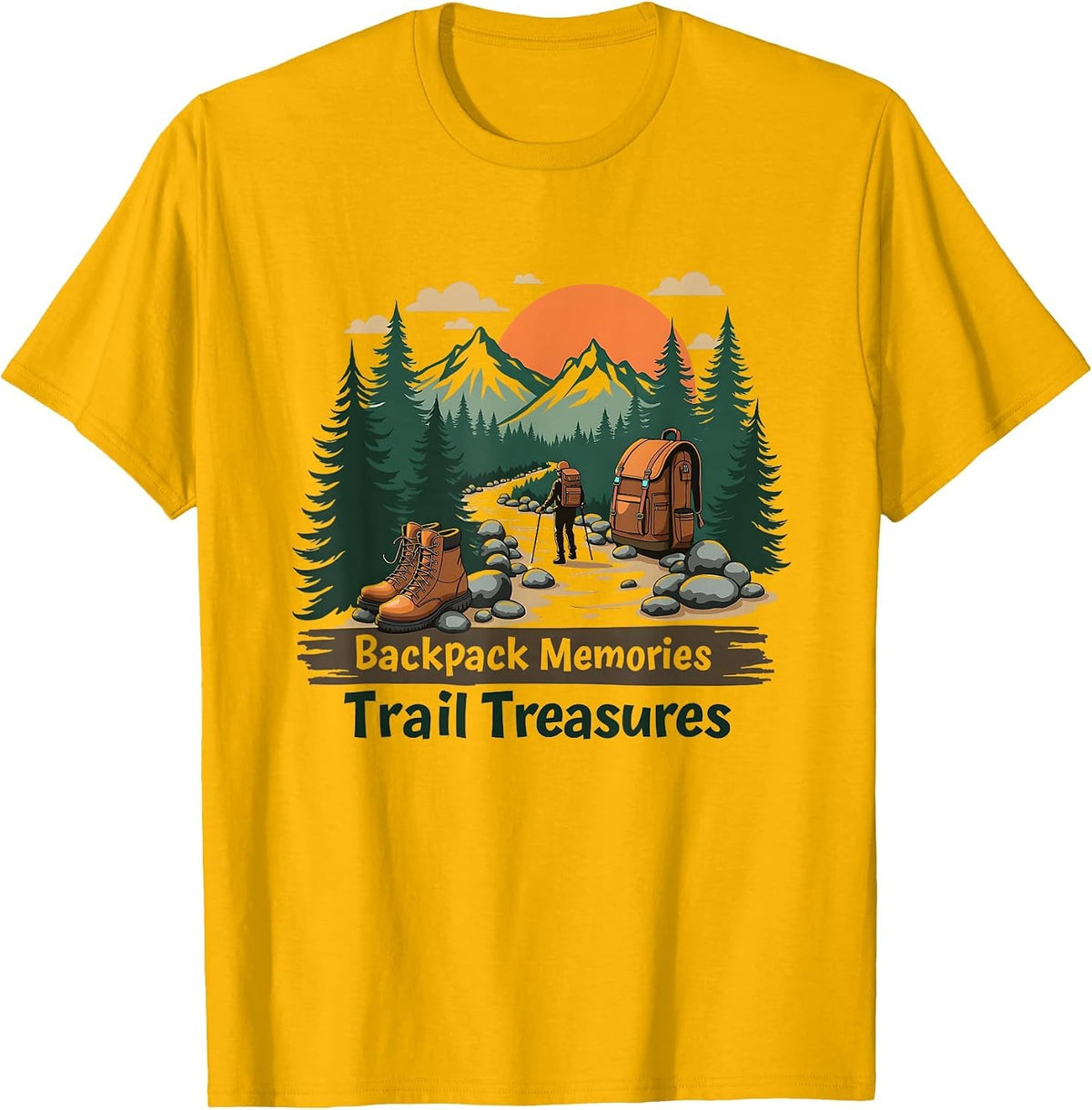 Backpack Memories Trail Treasures Hiking Design T-Shirt - Golden Yellow
