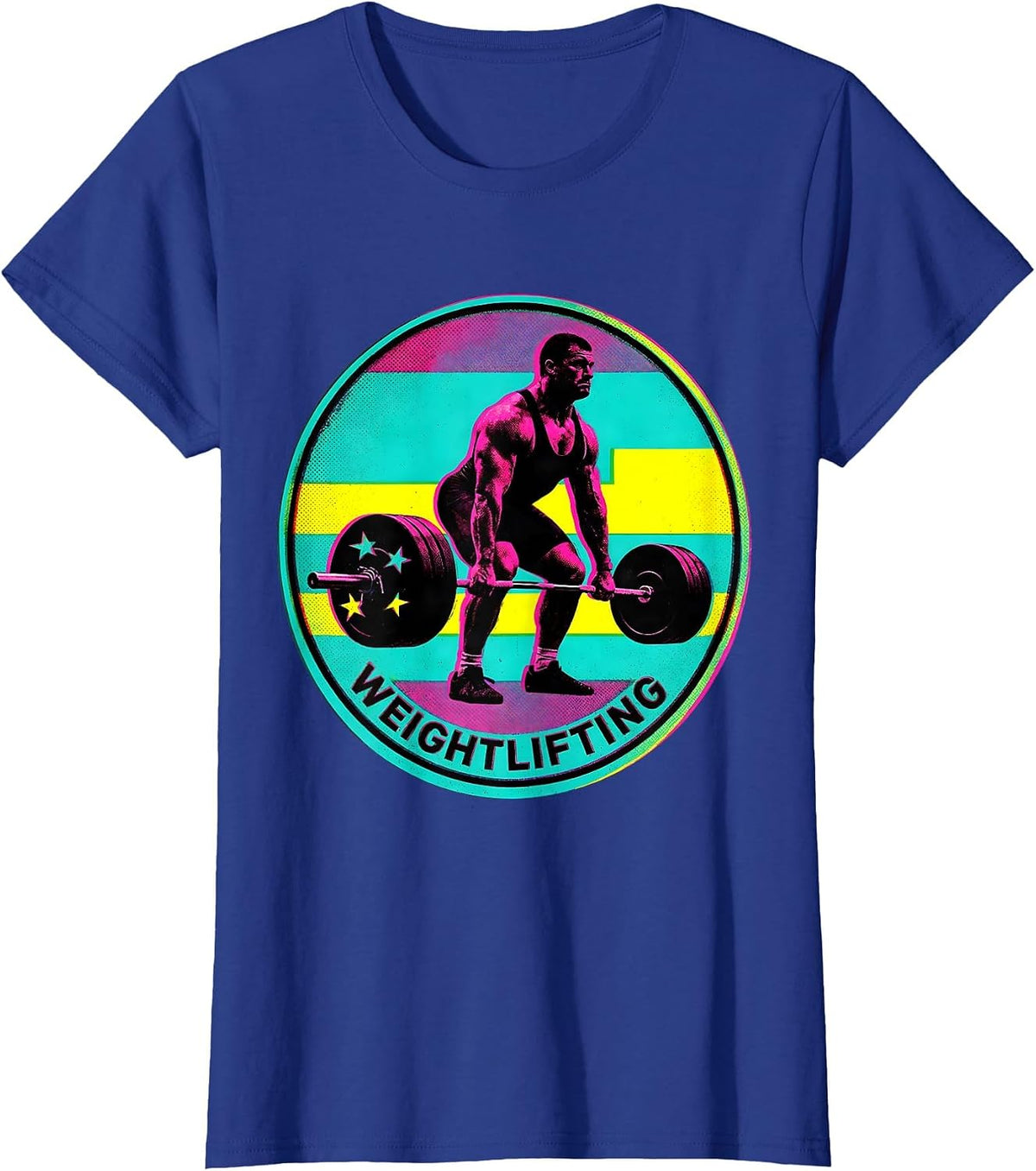 Women's Weightlifting Patriotic American Flag Weightlifter Risograph T-Shirt - Royal Blue