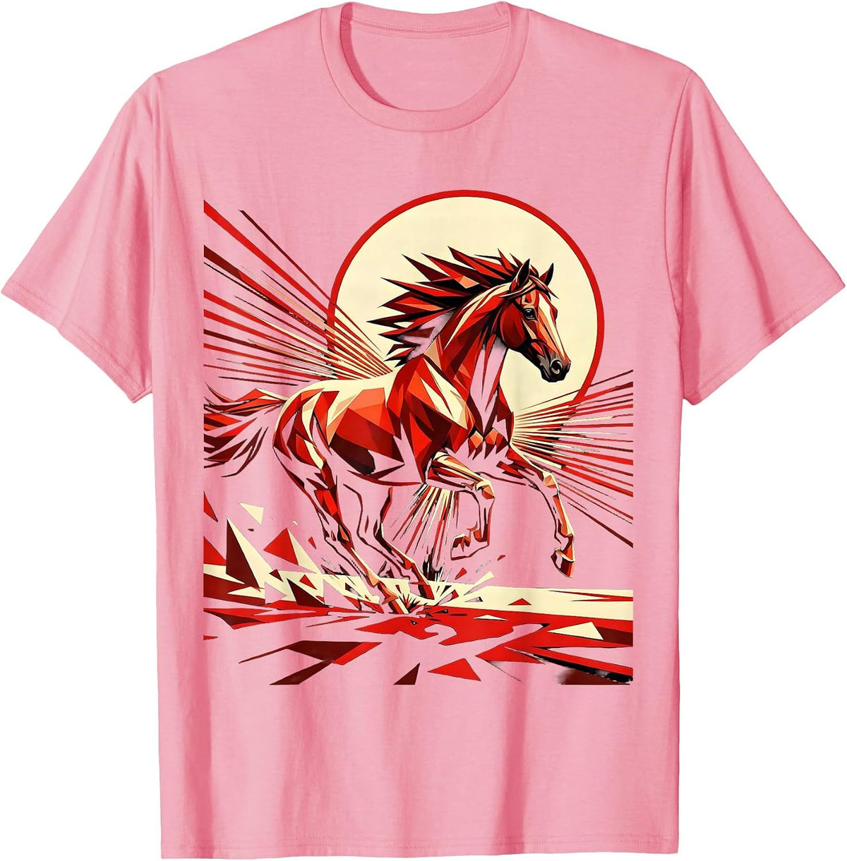 Men's Wild Horse Galloping Through Open Field Graphic T-Shirt - Pink