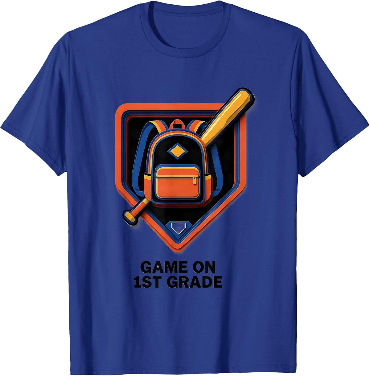 Game On 1st Grade Playful Back To School Baseball Drip T-Shirt - Royal Blue