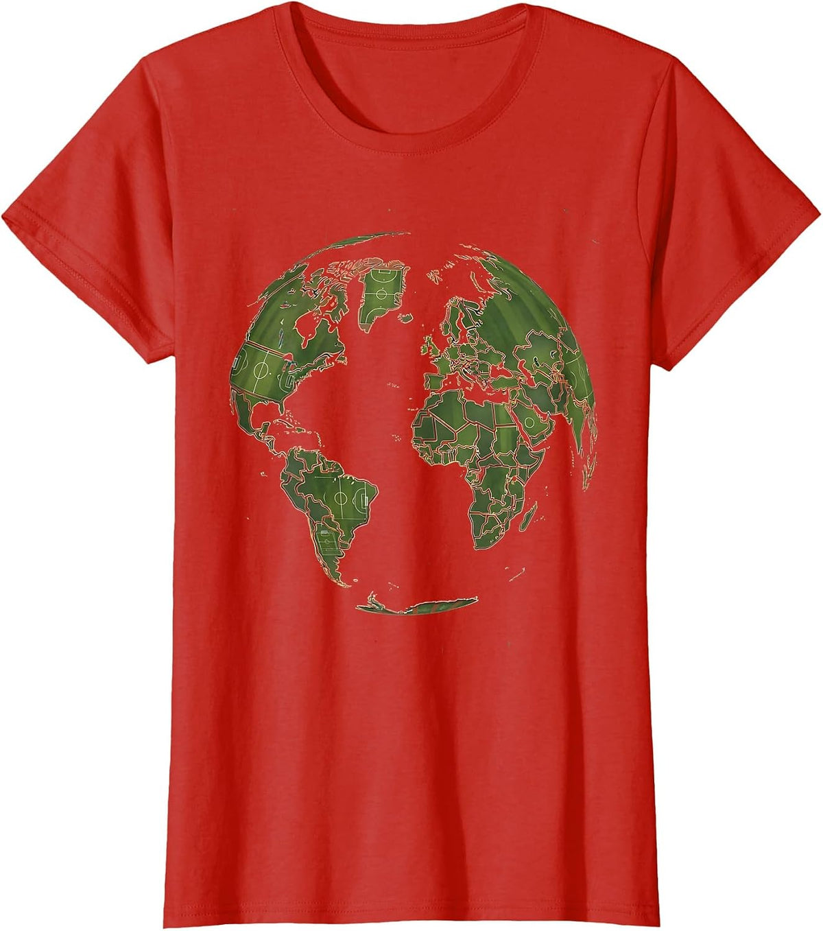 World Map Hockey Field Lines Graphic T-Shirt - Red