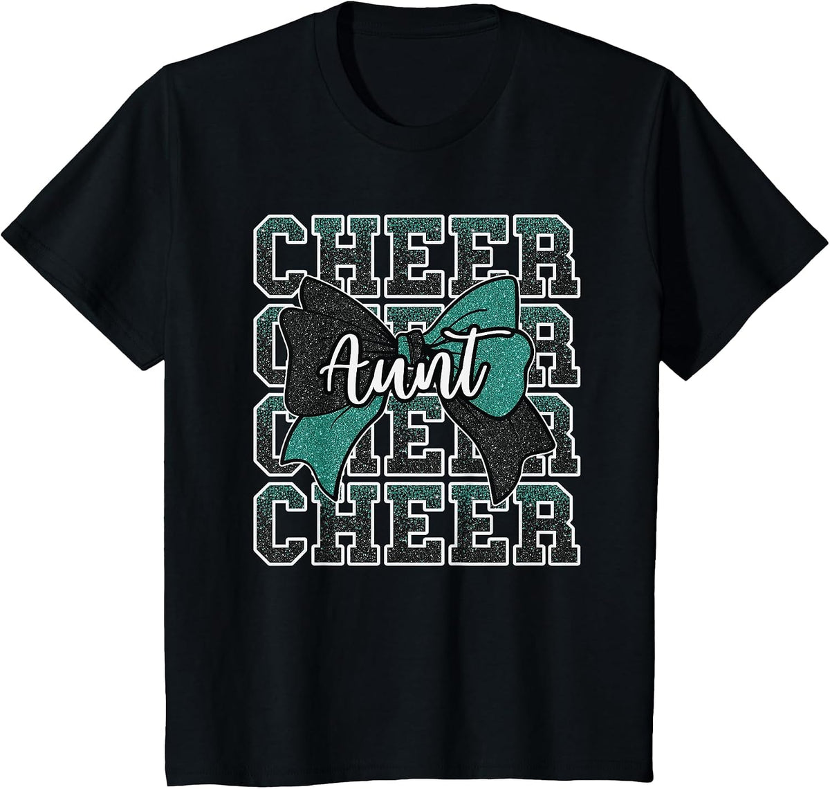 Cheer Aunt Bow Sport Cheerleader Cheerleading Green Black T-Shirt - Black