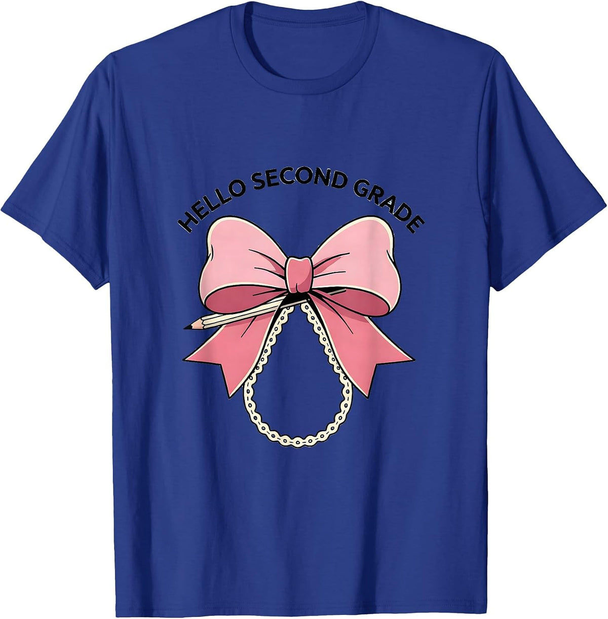 Hello Second Grade Coquette Bow Pencil First Day of School T-Shirt - Royal Blue