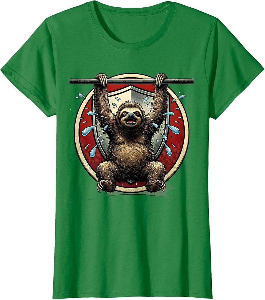 Women's Sloth Pull-Up Bar Funny Workout Graphic T-Shirt - Kelly Green