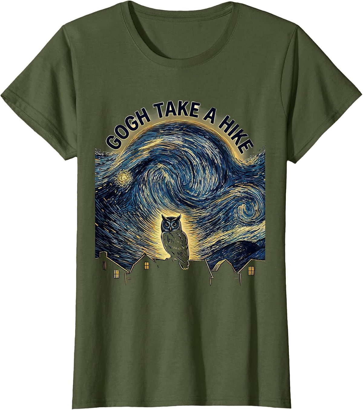 Women's Gogh Take A Hike Funny Van Gogh Art Parody Cat Lover T-Shirt - Olive Green